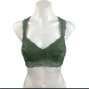 Aerie olive green eyelet lace galloon lace racer back bralette camisole bra S P